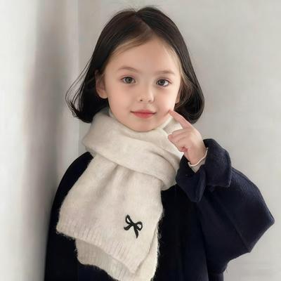 Yousheng 2Pcs/Set Children Hat Scarf Set Bow Knitted Hood Windproof Neck Scarf Set Thickened Soft Warm Cozy Autumn Winter Wear