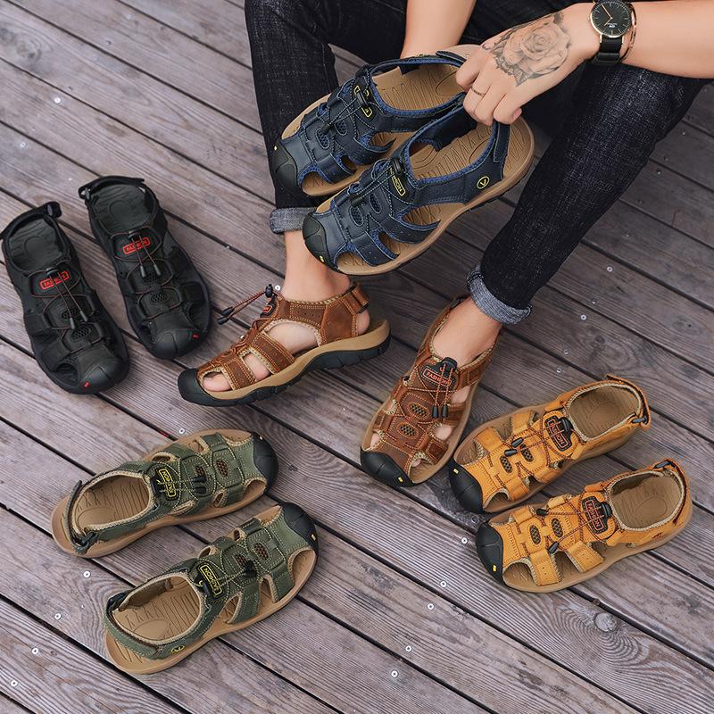 2025 Men Sandals Genuine Leather Mens Casual Shoes Outdoor Men Leather Sandals for Men Beach Shoes Roman Shoes Plus Size 38-48