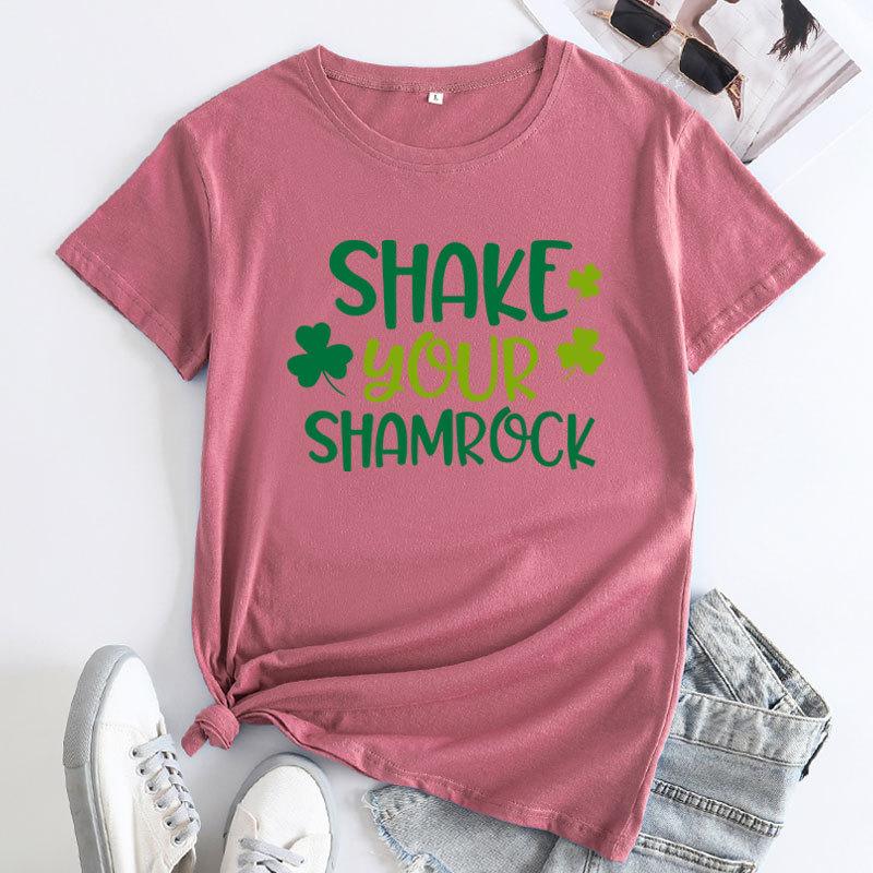 

Летняя футболка SHAKE your SHAMROCK с принтом букв из чистого хлопка, свободного покроя, с круглым вырезом, короткими рукавами и большим размером, женская 3XL розы красного