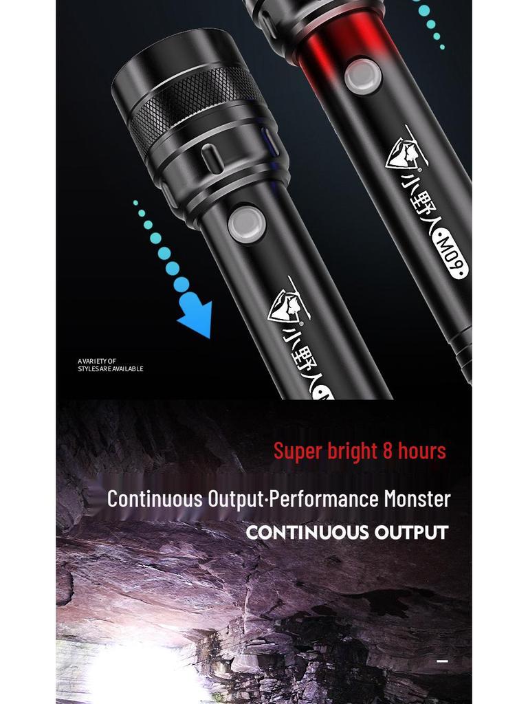 Rechargeable LED Outdoor Flashlight with Telescopic Zoom and Multifunctional Long-Range Emergency Lighting