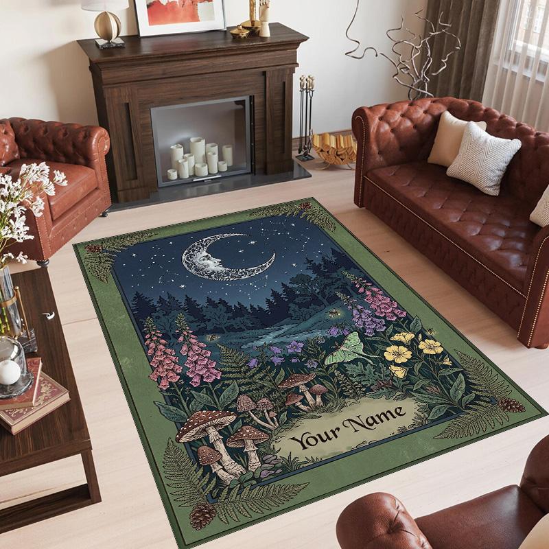 Forest Theme Crystal Velvet Floor Rug Personalized Custom Name Text Warm Carpet Home Decoration
