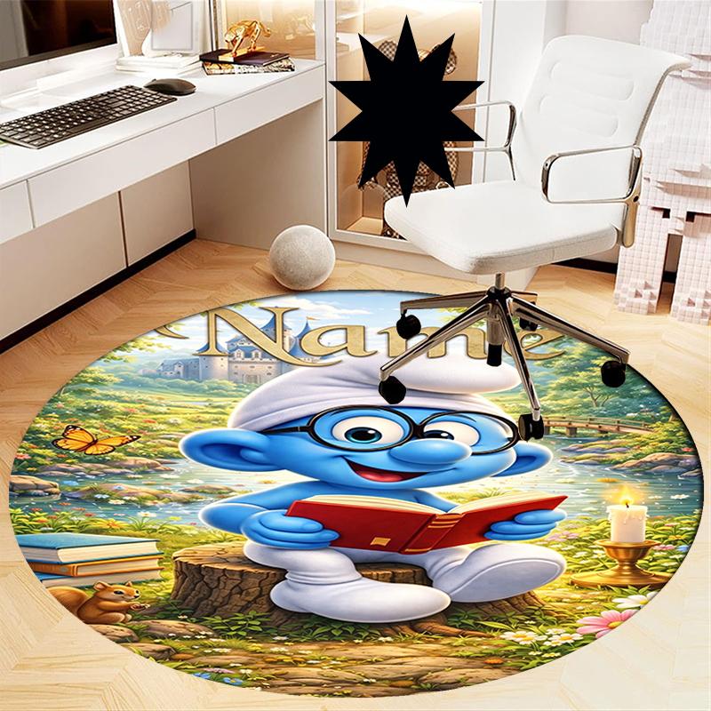 Custom Name The Smurfs Printed Round Rug Carpet Chair Rug Area Rug Entryway Doormats,for Office Chair Living Room Bedroom Kitchen Room.