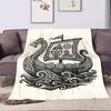 Viking Ship with Nordic Symbols Patterned Flannel Blanket Perfect for the Bedroom Living Room, Sofa, or a Little Nap