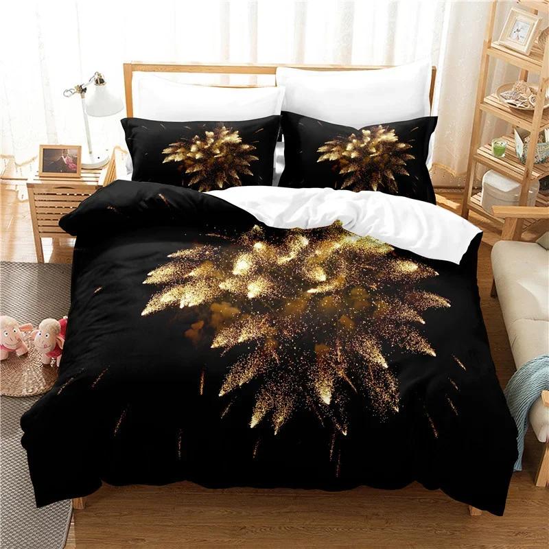 Colourful Black Bedding Set Luxury 3D Print Fireworks 100% High Quality Bedroom Set Duvet Cover +Pillowcases Happy Color Focus