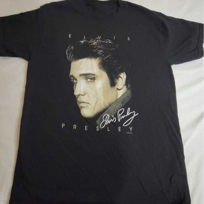 Vintage Elvis Presley Black T-Shirt Rock Concert Graphic Tee S-5XL 3XL