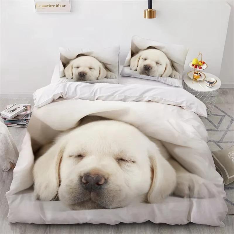Cute Dogs Duvet Cover Pet Dog Funny Animal Bedding Set 3D Print Puppy Comforter Cover Pillowcases Full King For Kids Teens Decor