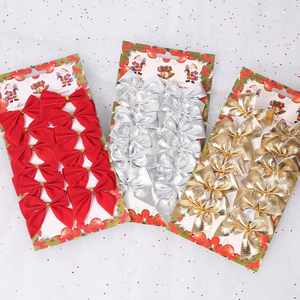 12-Piece Flocked Mini Christmas Bows Set – Gold & Red Tree Ornaments