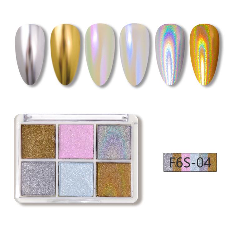 Nail Art 6-Color Magic Mirror & Tycoon Gold Aurora Powder Set