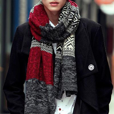 Fular Nou de Iarnă pentru Bărbați Fular Carouri Păstrează Caldura Casual Tricotat Eșarfă de Gât Patchwork Lână Cașmir Fular AC086
