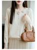 Women's 100% Pure Wool Crochet Cardigan: Round Neck, Rose Flower Design, Loose Knit Sweater Top.