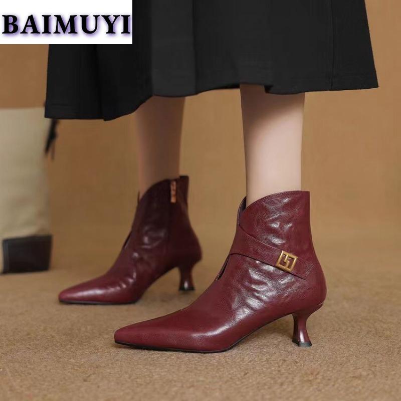 Pointed Toe Ankle Boots Women High Heels Snow Shoes Brand Chelsea 2024 Trend Autumn Woman Dress Pumps Leather Goth Botas Mujer