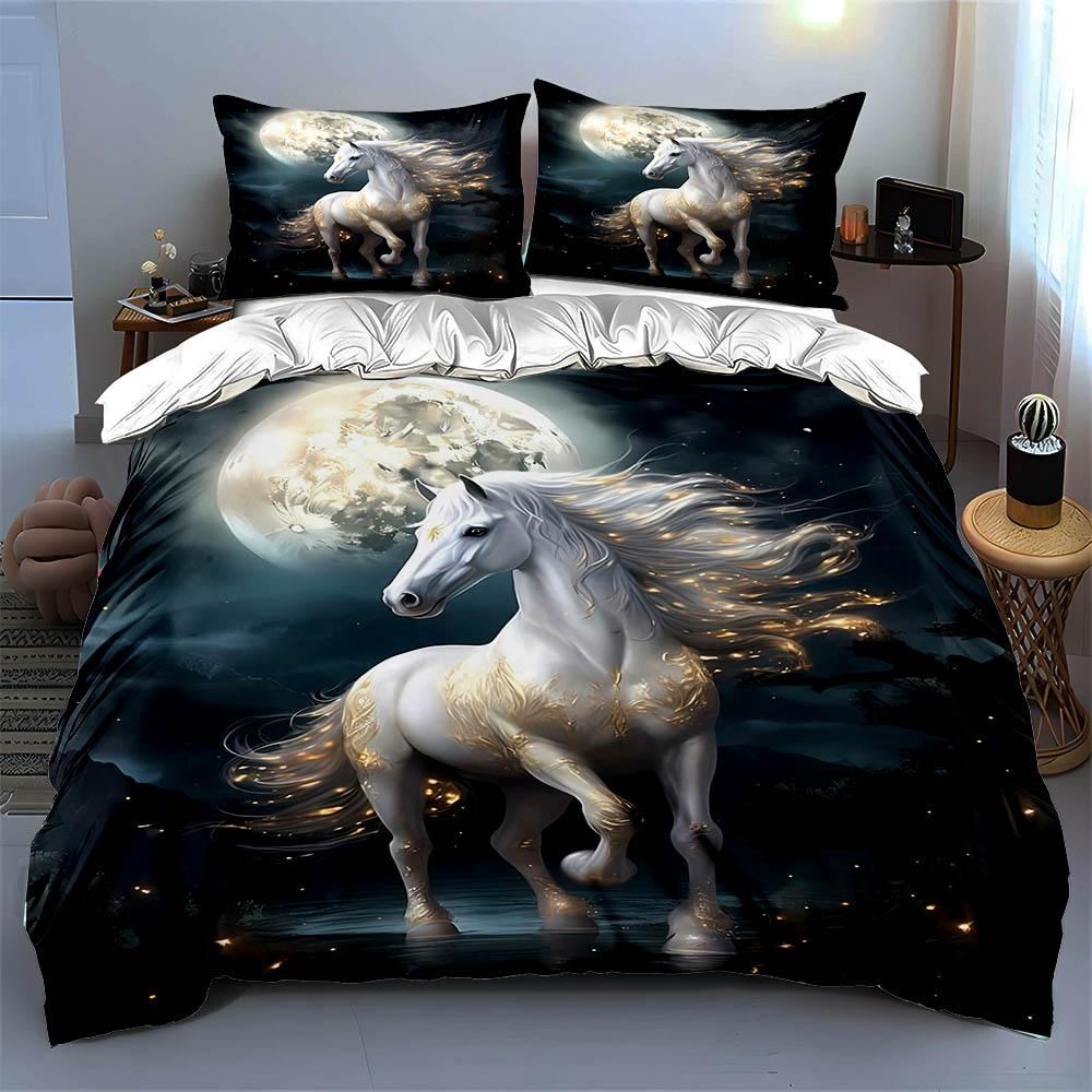 White Horse Design Bedding, Duvet Cover Sets, Duvet Covers, Pillowcases, Birthday Gifts (1 * Duvet Cover 2 * Pillowcases, Without Duvet Insert)