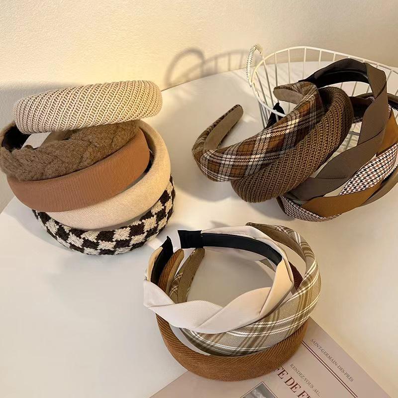 French Retro High Crown Wide-Brimmed Plush Headband for Face Washing and Outings