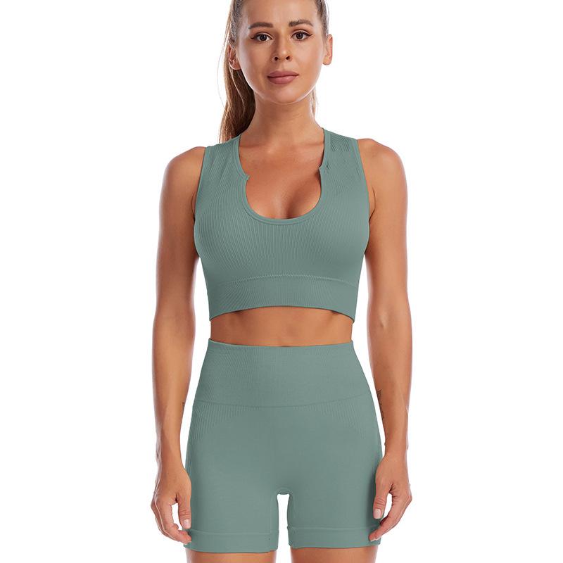 Women's Cross-Border Yoga Suit: Shockproof Sports Bra, Sexy Deep U Vest, and Fitness Running Shorts Set