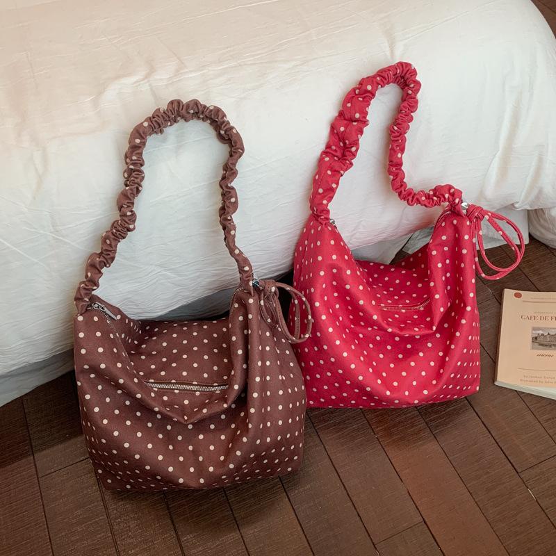 Stippen Canvas Schoudertas voor Dames met Verstelbare Riem en Ruim Ontwerp