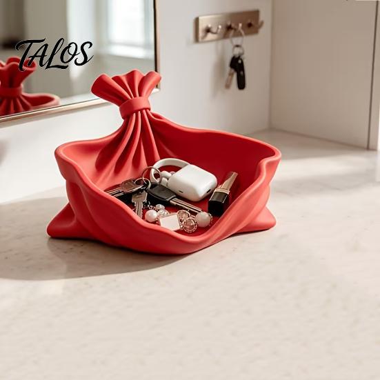 Unique Christmas Decoration 3D Printed Pleated Bag Shaped Candy Bowl, Desktop Snack Holder Small Item for Entryway Table, Decorative Storage