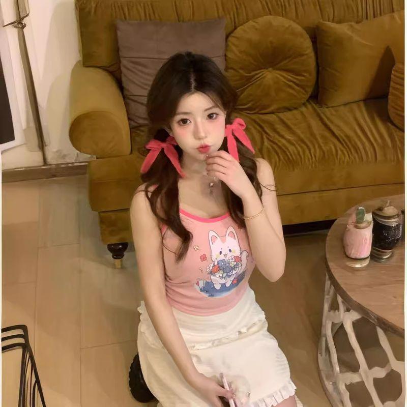 

Модный стиль Граффити Женские летние топы в сочетании цветов Новое поступление Футболка без рукавов на тонких бретелях с принтом тай-дай, цветы, кошка, хлопок Peach pollen Free size 40.00 kg-62.50 kg