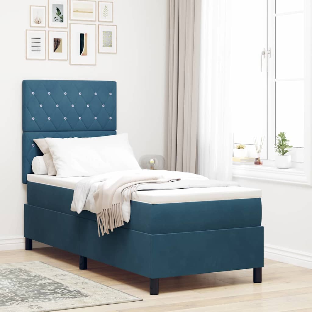 Box Spring Bed with Mattress Dark Blue 80 x 200 cm Velvet