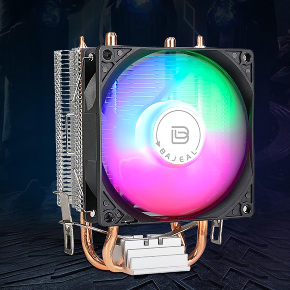 90mm CPU Air Cooler with 2 Heat Pipes Quiet Rainbow RGB Cooling Fan 3PIN Silent RGB Fan for Intel 1150/1151/1155/1156/1200 AMD