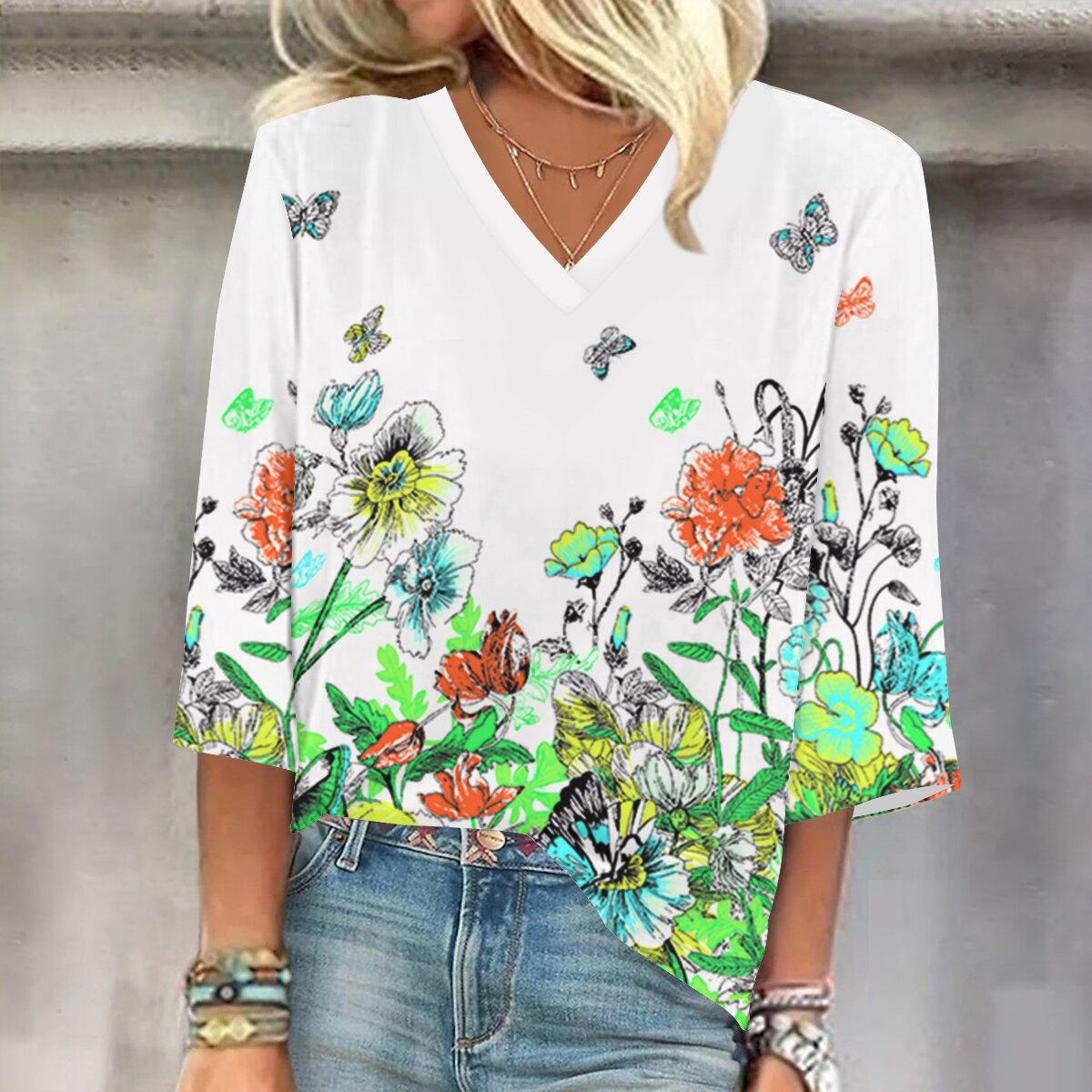 

2023 Весенне-осенний новый модный топ с рукавом 3/4 и принтом