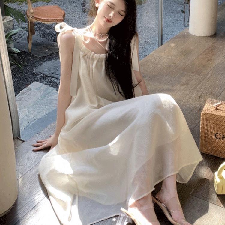 Women's French-Style Lace-Up Camisole Dress - Summer Beach Fairy Dress
