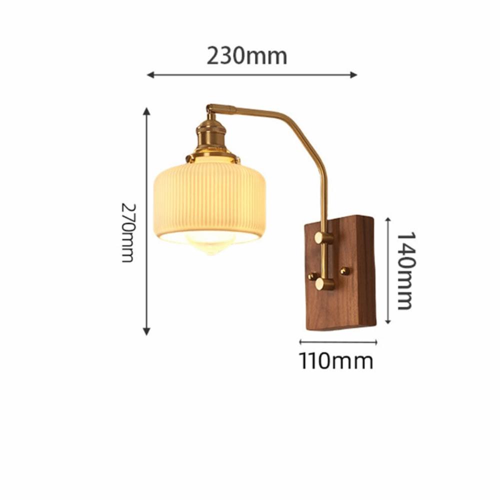 Modern Luxury Retro Wooden Wall Lamp Vintage Walnut Nordic Glass Wall Sconce Glass/Ceramic Lampshade Atmosphere Lighting