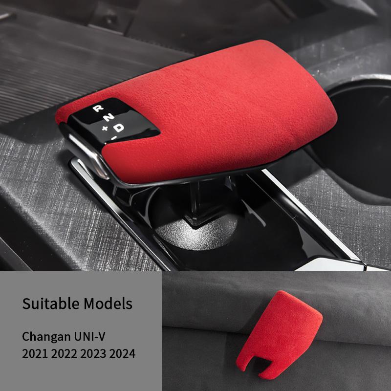 Car Interior Suede Leather Cover Gear Shift Collar Wrap for CHANGAN UNI-V 2021 2022 2023 2024