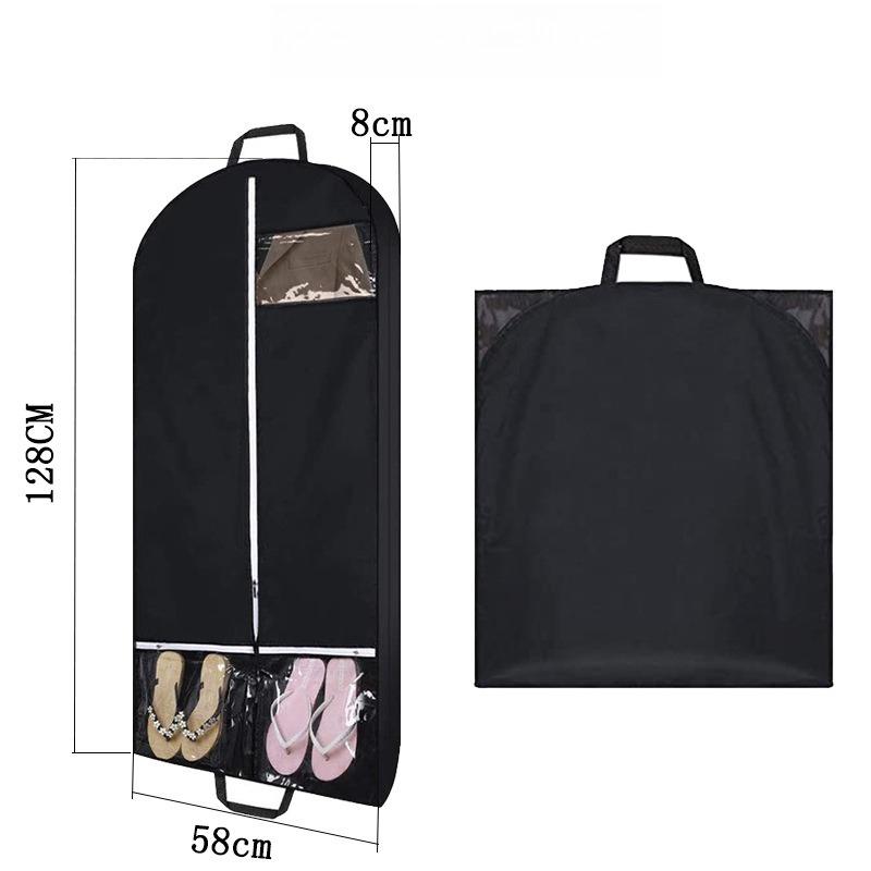 Black Polyester Garment Dust Bag with Multi Clear Pockets Hanging Clothes Storage Bag Wardrobe Clothing Protective Cover