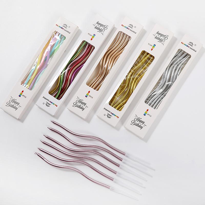 6Pcs/set Curved Cake Candles Gold-plated Colorful Birthday Cake Candle Cupcake Decorating Candle Wedding Party Decorative