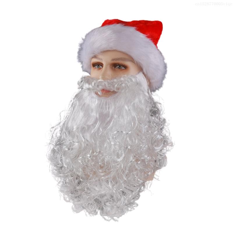Santa Hat Santa Beard Christmas Party Costume Accessory for Men Women Christmas F0S4