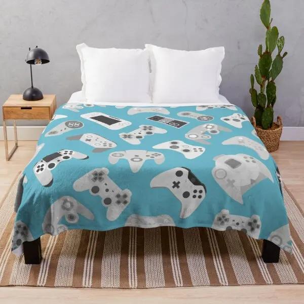 Gamer Fleece Throw Blanket For Bed Sofa Couch,Game Gamepad Flannel Fuzzy Blanket, Modern Game Controller Bed Blanket Room Decor
