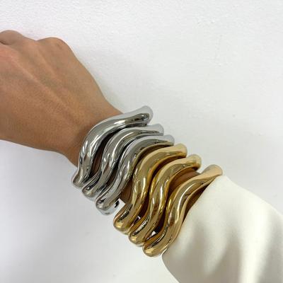 Vintage Irregular Wide Cuff Bangles For Women Hip Hop Punk Gold Silver Color Geometric Metal Bracelets Fashion Jewelry Gift