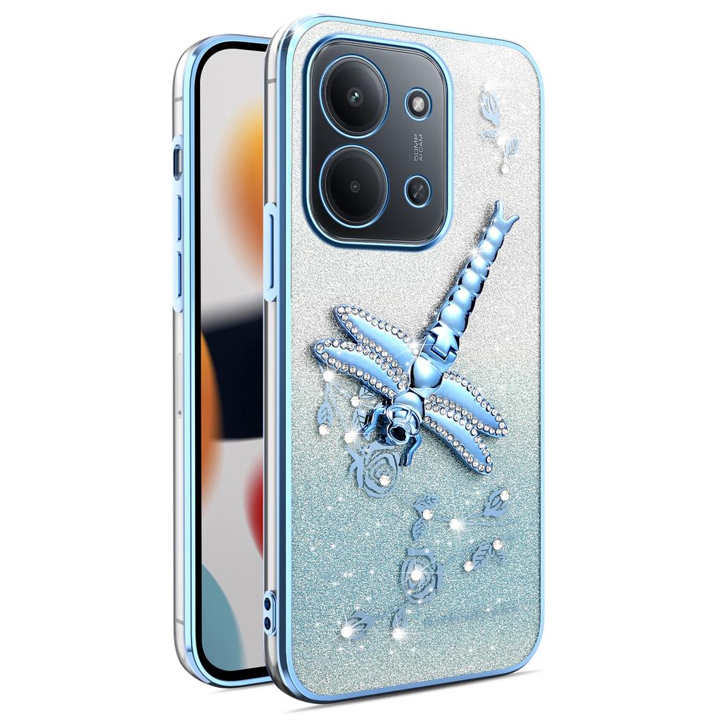 For Xiaomi Redmi 15C 4G (Global) (171mm)/Poco C85 4G (171mm) Case Dragonfly Kickstand TPU Flowers Glitter Phone Cover