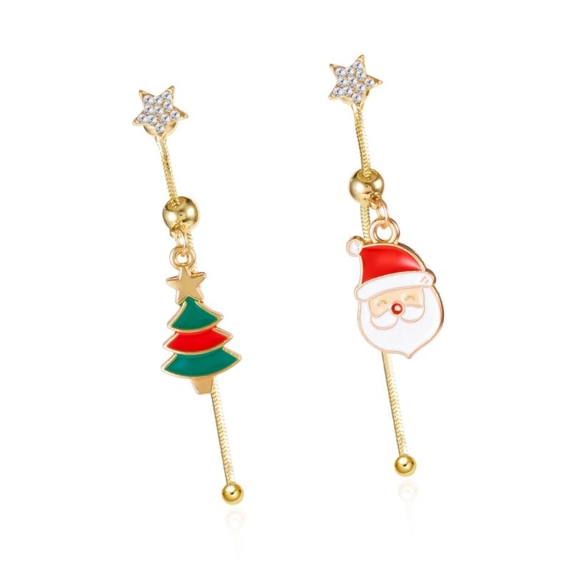 Elegant Asymmetric Christmas Earrings Rhinestones Tassels Dangle Jewelry For Women Holiday Gift Party Accessories