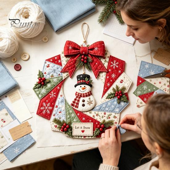 Progetti Creativi Fai da Te per la Casa Ghirlanda Patchwork Kit Artigianale, Modelli Stagionali da Cucito Natalizio, Kit Trapuntatura Fatti a Mano per Adulti Stile Rustico