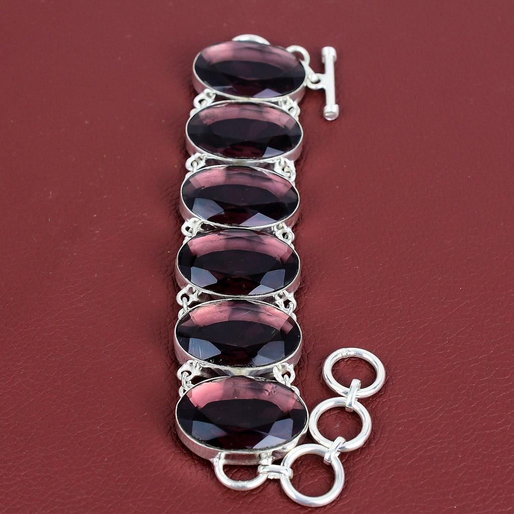 Faceted pink amethyst bracelet handmade unique jewelry natural gemstone bracelet 925 sterling silver adjustable chain bracelet gifts for her