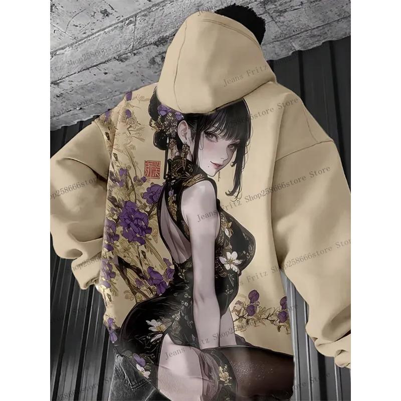 

Толстовка с принтом аниме-девушки на спине, повседневный пуловер с длинным рукавом и капюшоном, 3D-печать, женский топ, модные мужские худи оверсайз 3XL