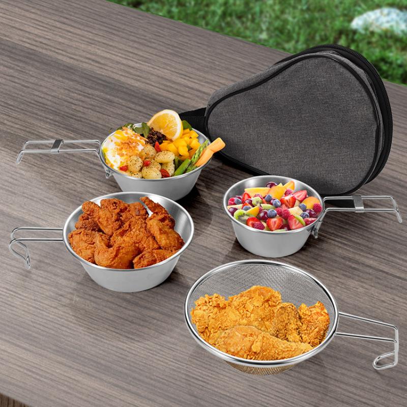 Outdoor Camping 304 Edelstahl Tragbare Faltbare Schnee Schüssel 3-stück Set