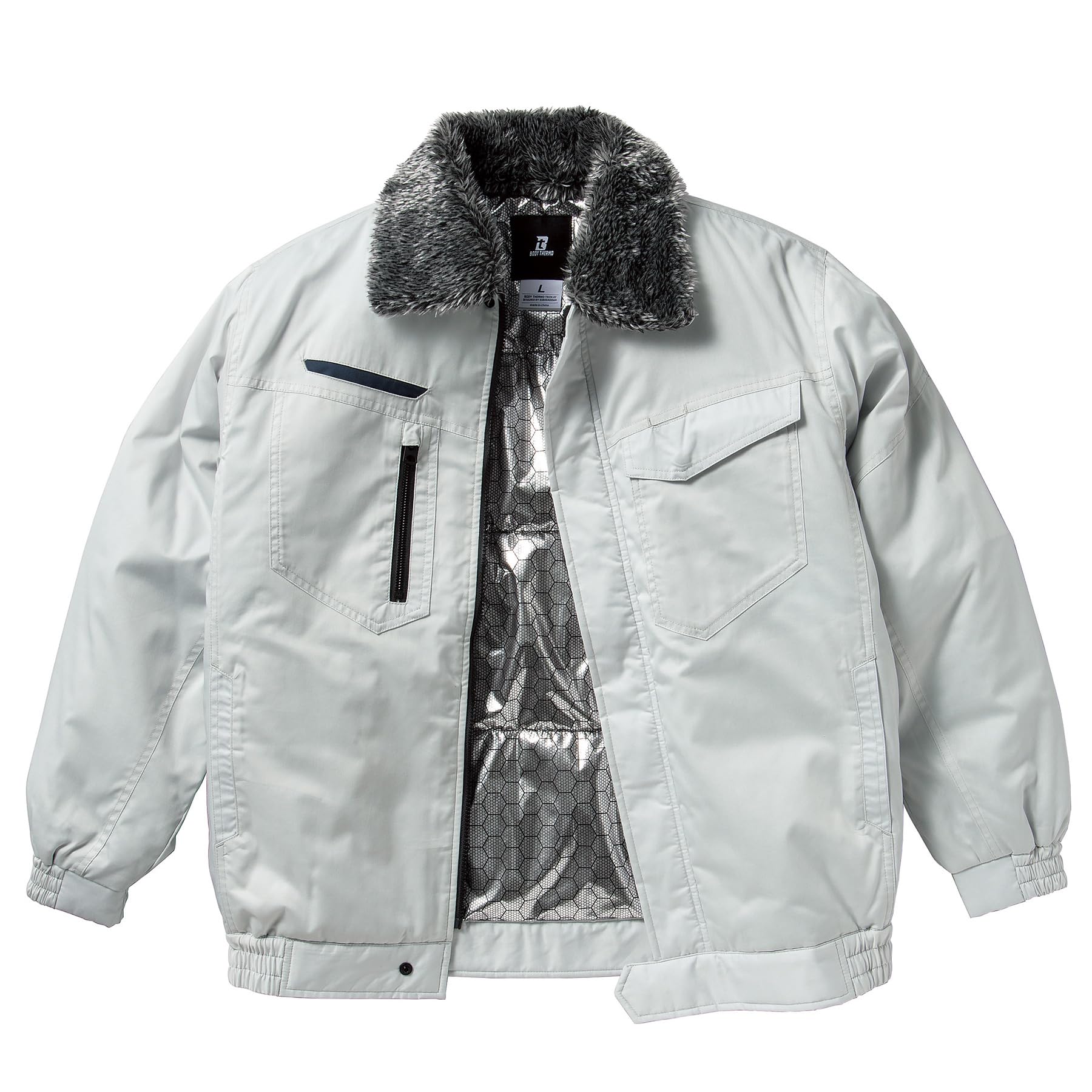 

KURODARUMA 54385 Зимняя куртка с воротником-боа и алюминиевой подкладкой, унисекс, рабочая униформа для мужчин и женщин, подкладка на осень/зиму, (014-54385-Рабочие перчатки) (Размер