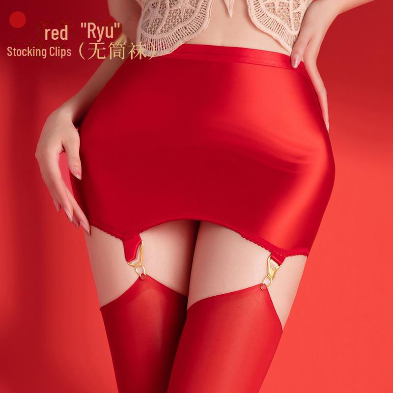 Qinghe Shiny Ultra-Thin Garter Over-Knee Stockings with Detachable Clips