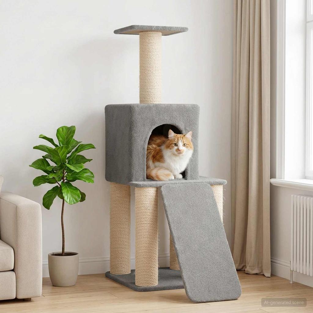 Cat Tree with Sisal Scratching Posts Light Grey 146 cm