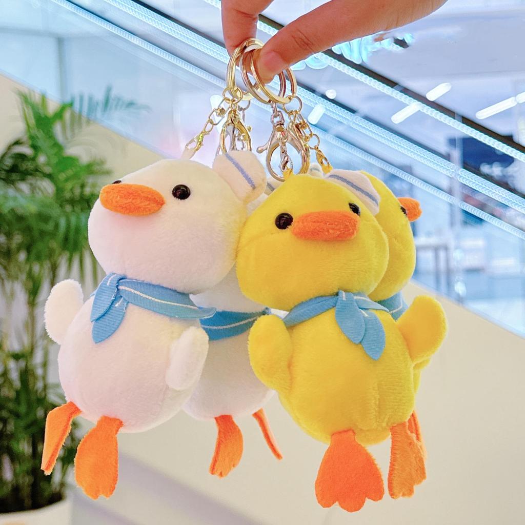 Navy Duck Plush Keychain: Cute Scarf-Wearing Doll Charm for Bags