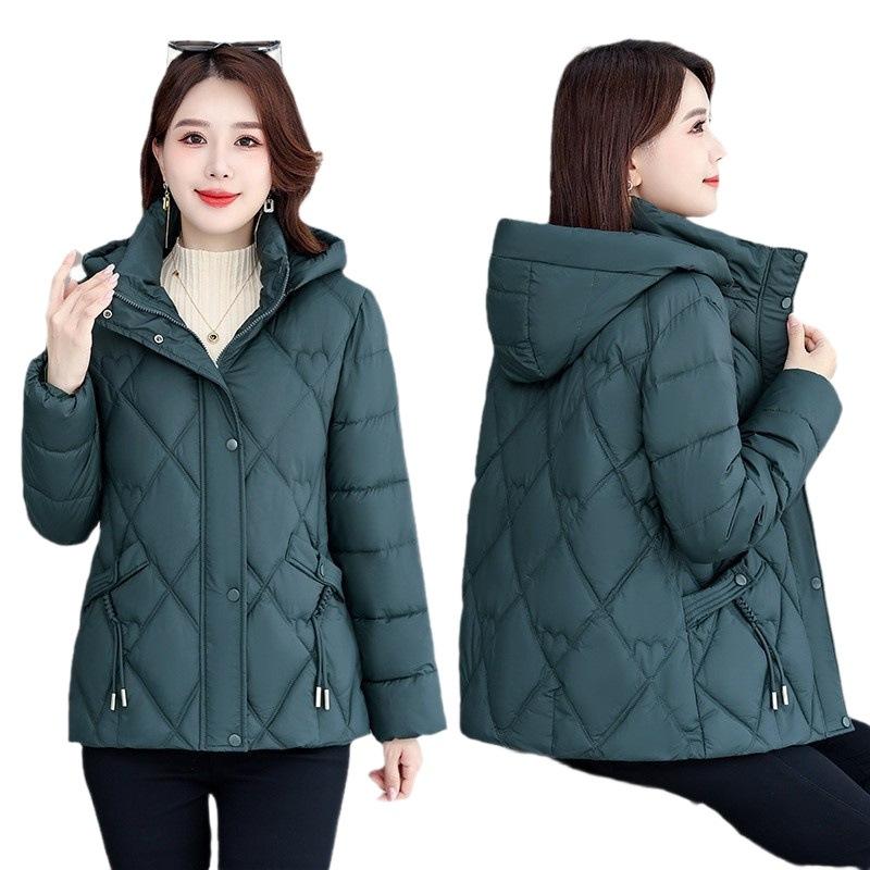 Hooded cotton clothes women's medium and long winter thickened warm rhombus slim and thin down cotton clothes trendy coat