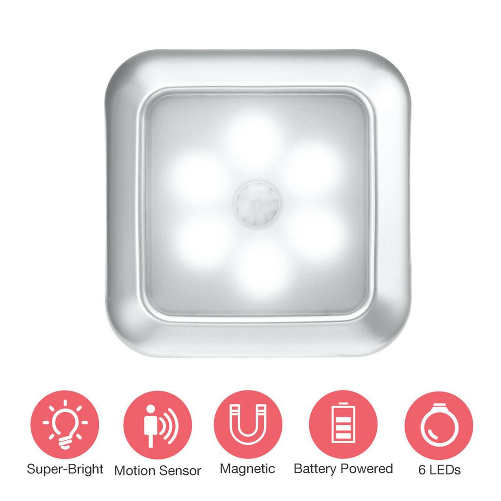 6leds Wireless Motion Sensor Night Light 120 Degree Angle Battery Powered Cabinet Closet Stair Lamp