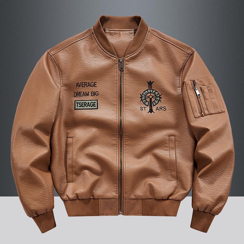 Herren Retro Locker Geschnittene Lederjacke - Frühling/Herbst Koreanischer Lässiger Stil Arbeitskleidung Revers Motorradjacke