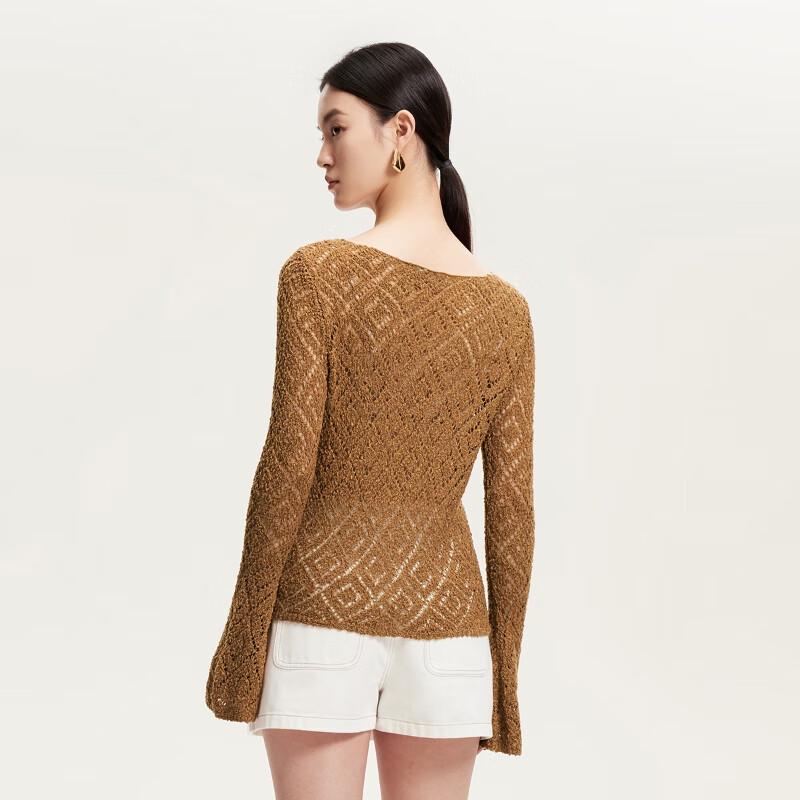 VEROMODA Women's Round Neck Flare Cuff Hollow Knit Sweater