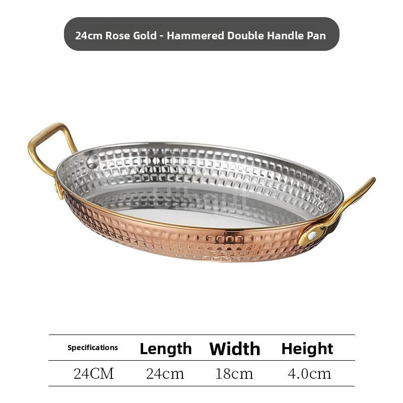 Ele Ovale Bœuf rond Acier Inoxydable 304 Double Oreille Di frites Cuisine Occidentale Salade de Pâtes Steak Fruits de Mer Plat à sauce pour steak de bœuf