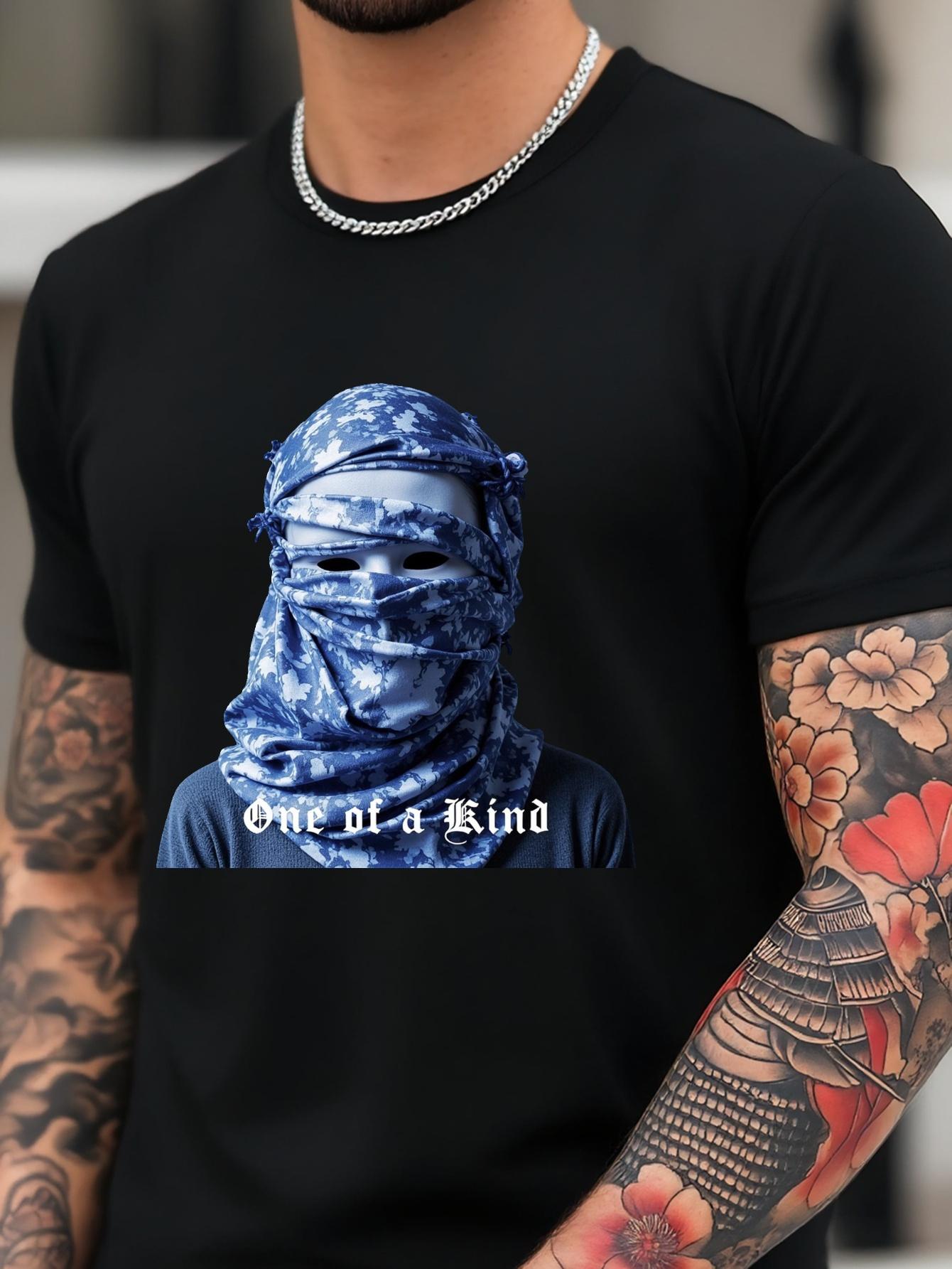Navy Blue Cotton Blend T-shirt - One of a Kind Graphic Print S
