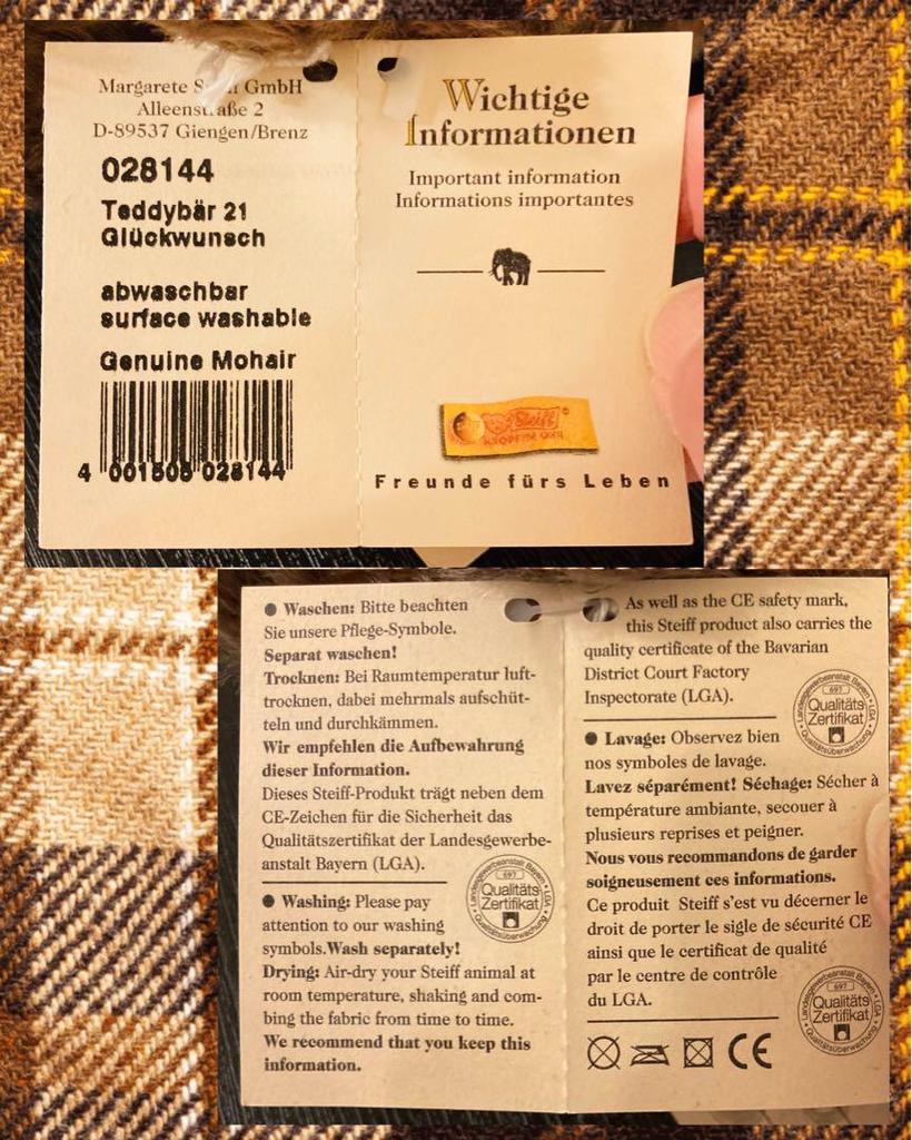 [USED] Steiff Teddy Bear Made In Germany Congratulations Edition No.