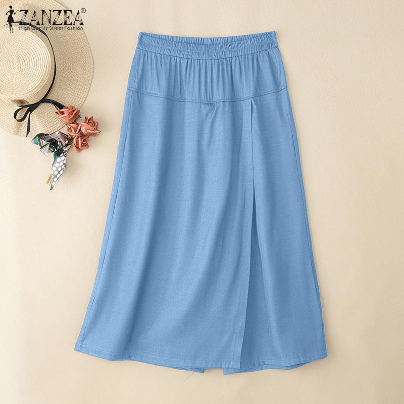 ZANZEA Women Casual Elastic Waist Solid Color Loose Capri Pants